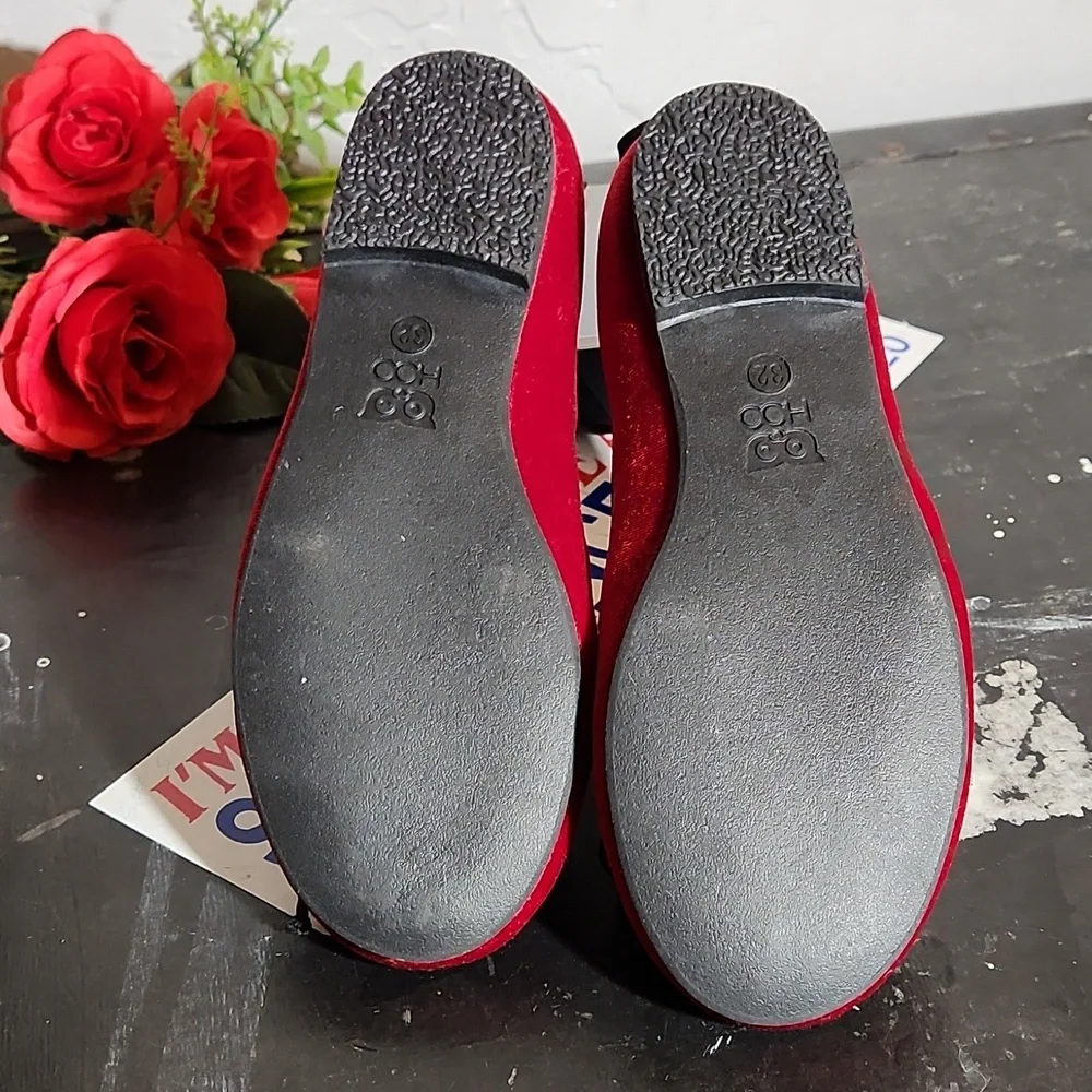 HOO Ted Velvet Ballerina Flats Bow Detachable Ribbon Tie Slip On Flats C…